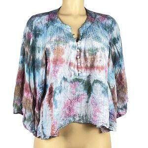 Express Tie Dye Peplum Top Womens Medium Kimono Sleeve Blue Pink Boho Hippie